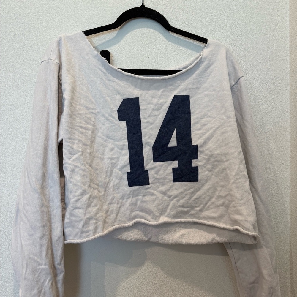 BRANDY MELVILLE 14 WHITE AND NAVY LONG SLEEVE SHIRT